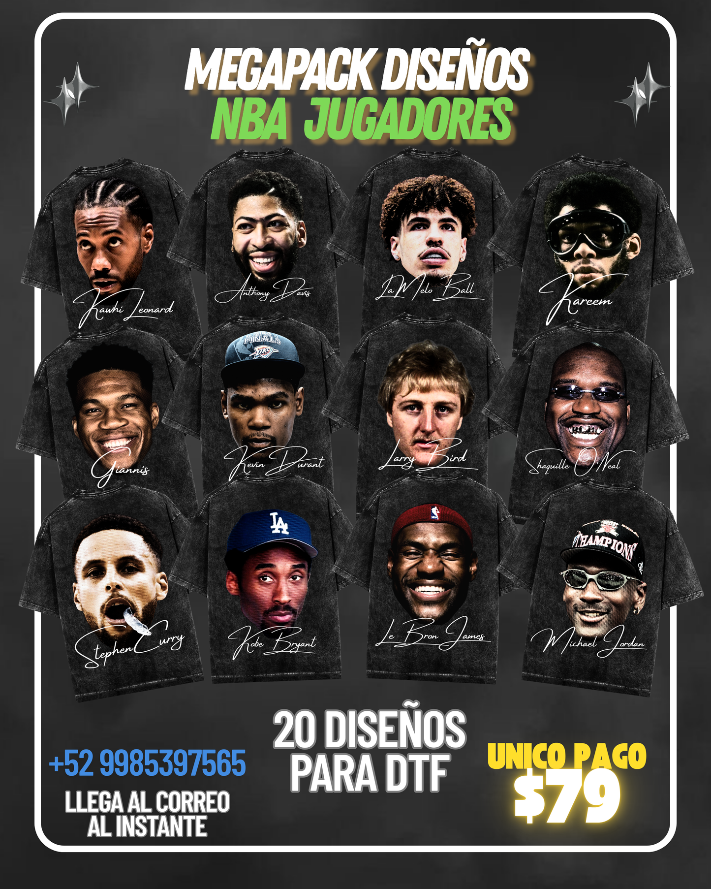 🏀MEGAPACK DISEÑOS NBA JUGADORES – 20 PNG LISTOS PARA DTF